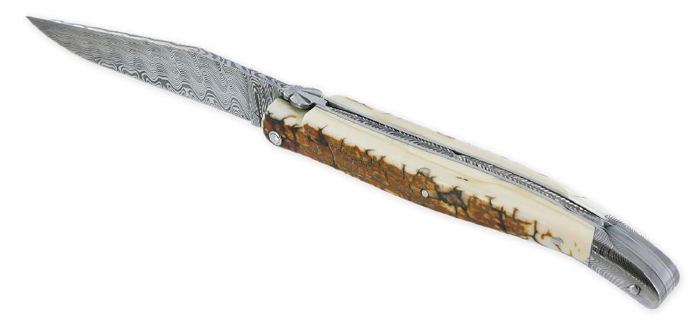 Laguiole Couteau Prestige Laguiole Arbalète Manche En Ivoire De Mammouth 1 Mitre Damas 1 Pièce 12cm