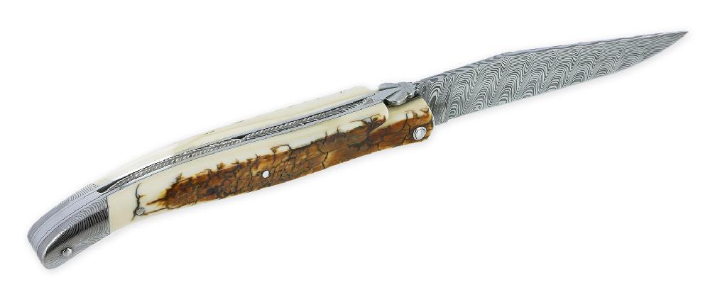 laguiole Couteau Prestige Laguiole Arbalète Manche en Ivoire de Mammouth 1 Mitre Damas 1 Pièce 12cm