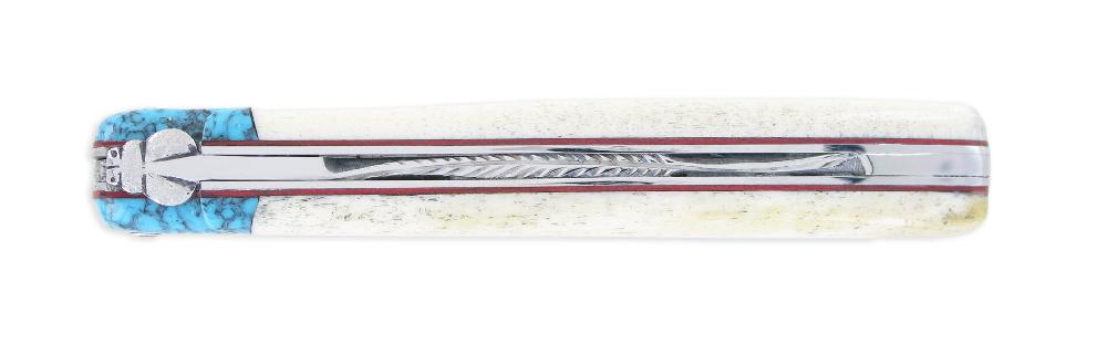 Laguiole Couteau Prestige Laguiole Arbalète Manche En Os De Bovin Mitre Turquoise 1 Pièce Inox Brillant 12cm