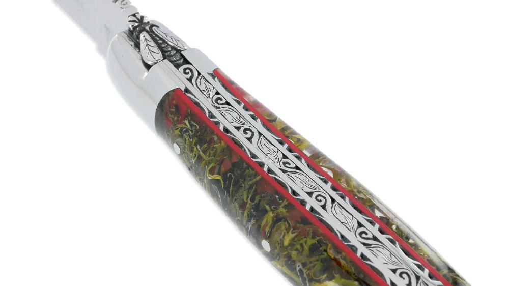 Laguiole Couteau Prestige Laguiole Manche Lichen Stabilisé Dans Résine 1 Pièce 12 Cm