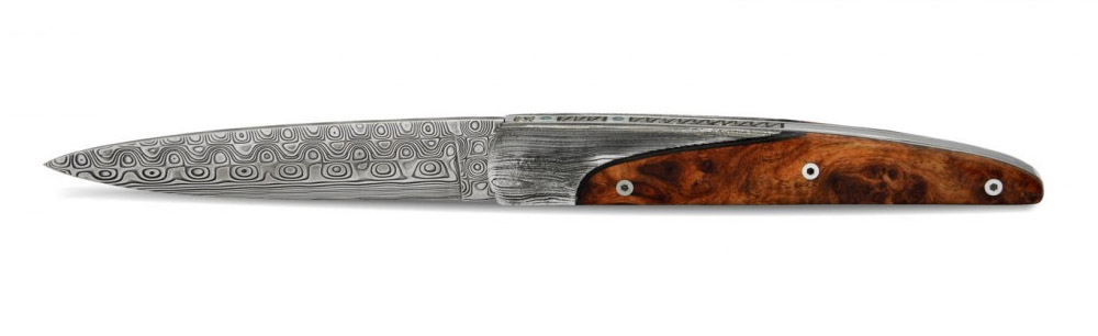 Laguiole Coutellia Arbalète Prestige Knife Twist Damascus Blade Damascus Bolsters Thuya Handle 1 Piece 12cm
