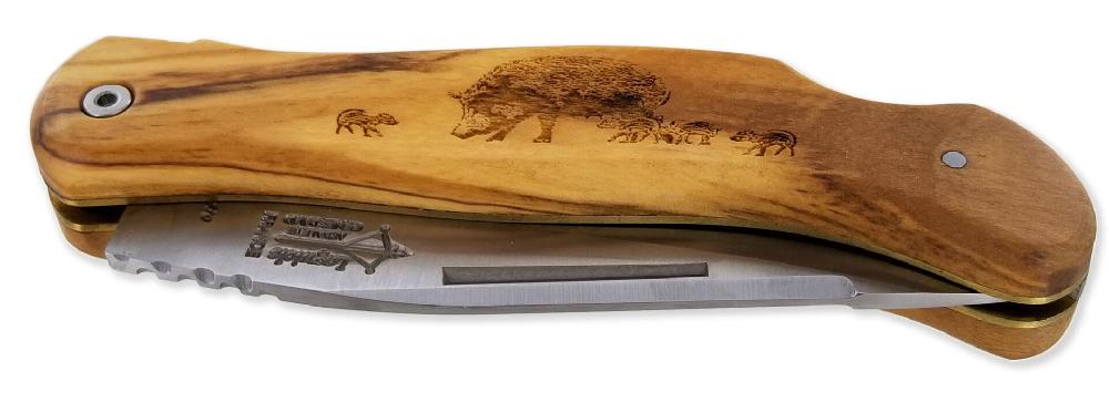 Laguiole Hunting Knife Cube Laguiole Arbalète Full Handle OliveWood Whith Wild Boar Engraved