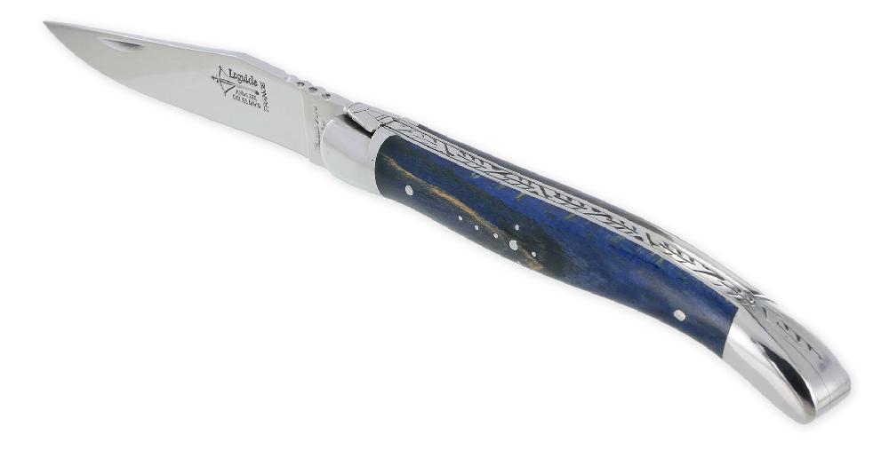 Laguiole Laguiole Arbalete Knife Blue Stained Stabilized Beech Handle 2 Bright Stainless Steel Bolsters 1 Piece 12cm
