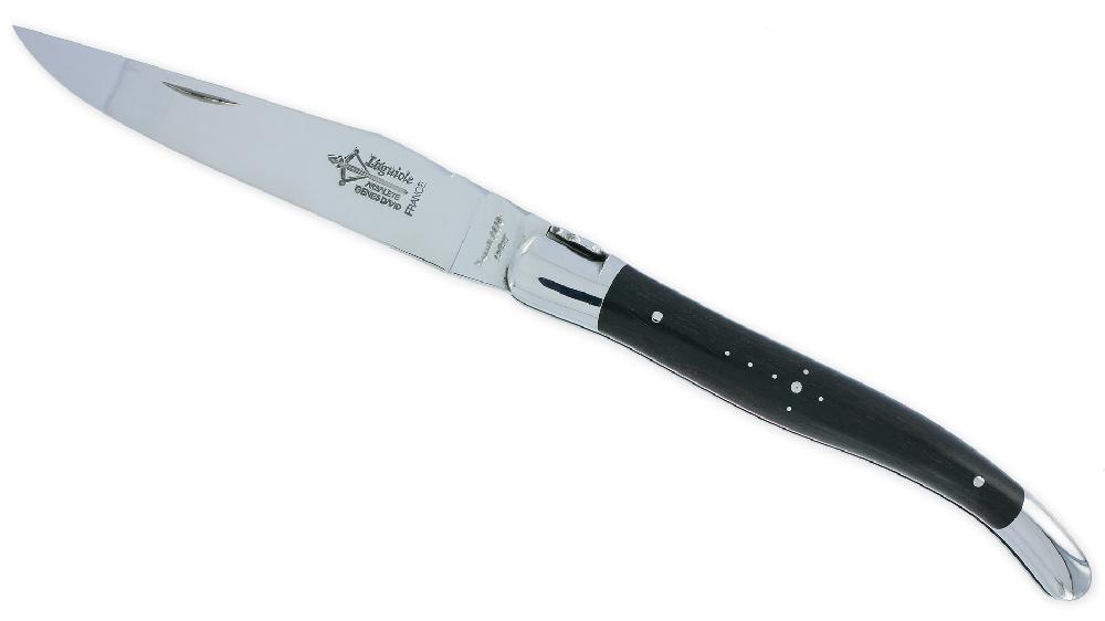 Laguiole Laguiole Arbalète Knife Ebony Handle 2 Bright Stainless Steel Bolsters Red Spacers 1 Piece 12cm