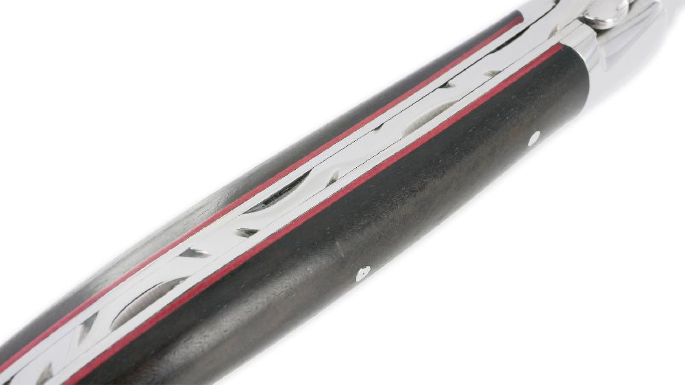 Laguiole Laguiole Arbalète Knife Ebony Handle 2 Bright Stainless Steel Bolsters Red Spacers 1 Piece 12cm
