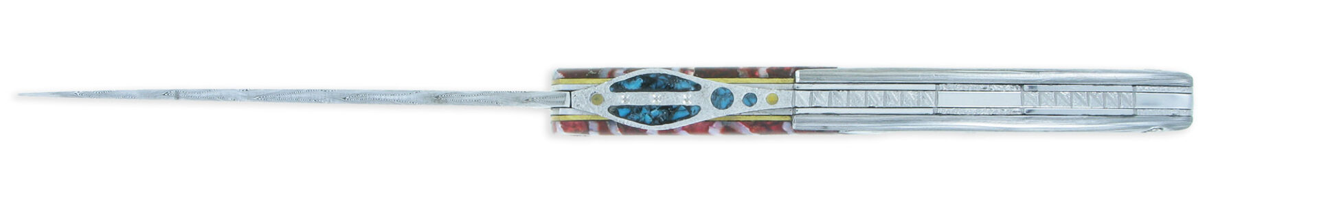 Laguiole Laguiole Arbalète Knife Prestige The Jewels Of The Crown Red Mammoth Molar Handle 1 Damascus Bolster 1 Piece 12cm