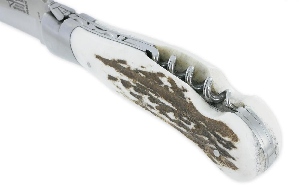 Laguiole Laguiole Crossbow Hunting Knife With Corkscrew Deer Antler Handle 12cm Brushed Finish