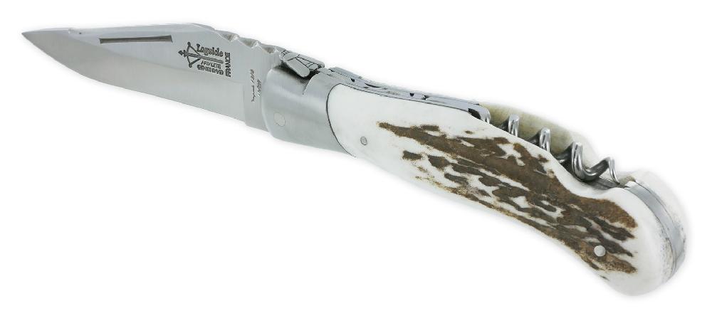 Laguiole Laguiole Crossbow Hunting Knife With Corkscrew Deer Antler Handle 12cm Brushed Finish
