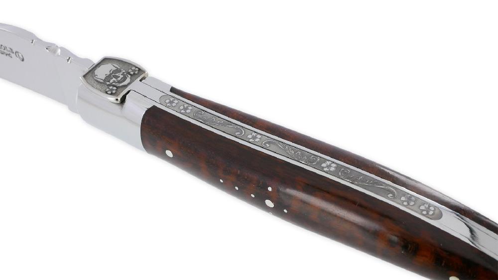 Laguiole Laguiole En Aubrac Knife 1 Piece 12 Cm Amourette Handle Engraved Spring Fly Forged Prestige Skull 2 ​​Shiny Stainless Steel Bolsters