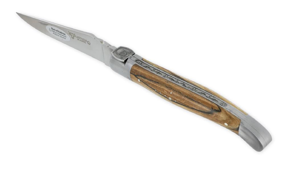 laguiole Laguiole en Aubrac Knife 1 Piece 12 cm Aubrac Wood Handle Engraved Spring Forged Fly Prestige Skull 2 Brushed Stainless Steel Bolsters