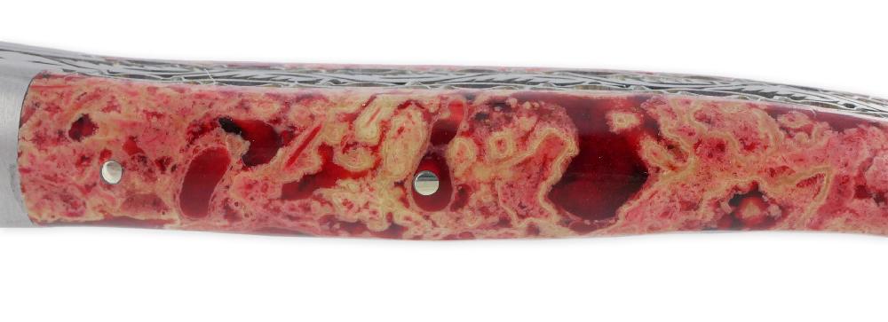 Laguiole Laguiole En Aubrac Knife 1 Piece 12 Cm Double Plates And Carved Spring Red Lava Stone Handle 2 Brushed Stainless Steel Bolsters Brushed Stainless Steel Blade
