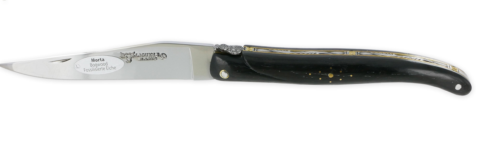 Laguiole Laguiole En Aubrac Knife 1 Piece 12 Cm Eclipse Full Morta Handle Carved And Chiseled Spring In Stainless Steel Brass Plates Inclusions Of 3 Diamonds Prestige Fly