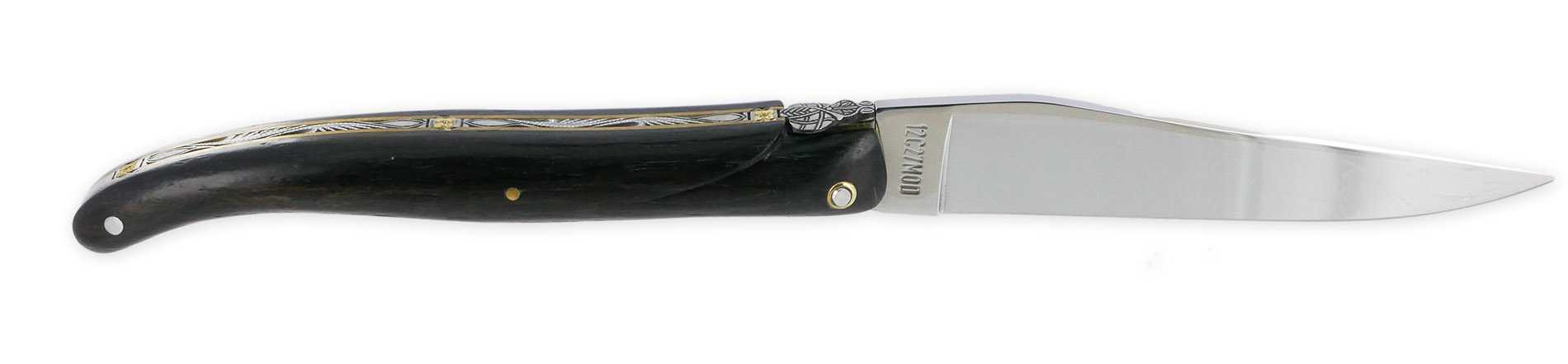 Laguiole Laguiole En Aubrac Knife 1 Piece 12 Cm Eclipse Full Morta Handle Carved And Chiseled Spring In Stainless Steel Brass Plates Inclusions Of 3 Diamonds Prestige Fly
