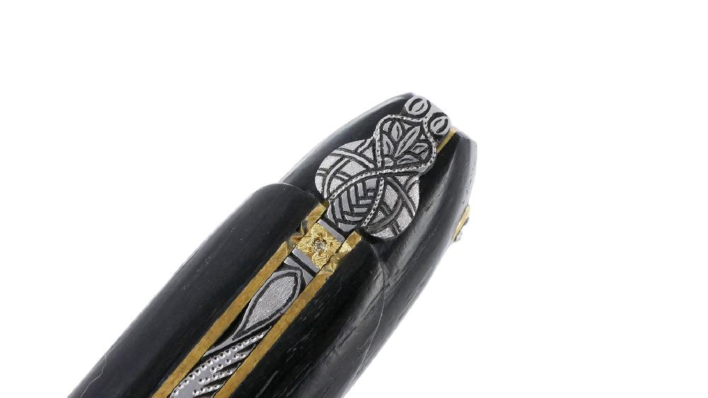 Laguiole Laguiole En Aubrac Knife 1 Piece 12 Cm Eclipse Full Morta Handle Carved And Chiseled Spring In Stainless Steel Brass Plates Inclusions Of 3 Diamonds Prestige Fly