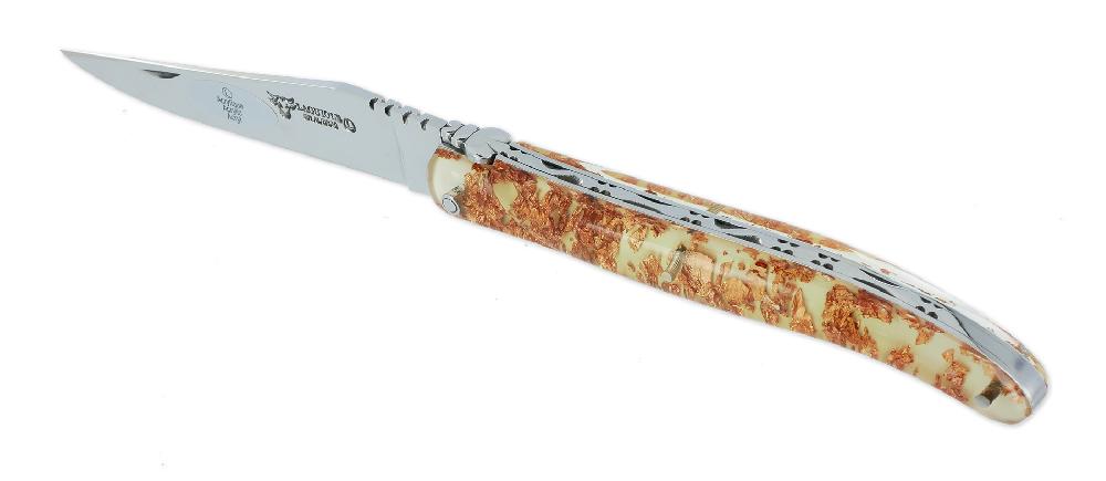 Laguiole Laguiole En Aubrac Knife 1 Piece 12 Cm Full Acrylic Handle Glittered Copper Shiny Finish