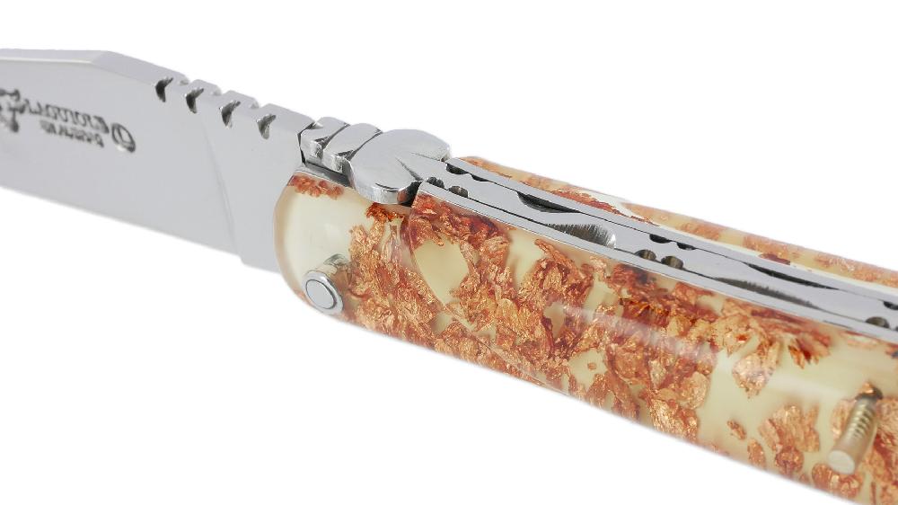 Laguiole Laguiole En Aubrac Knife 1 Piece 12 Cm Full Acrylic Handle Glittered Copper Shiny Finish