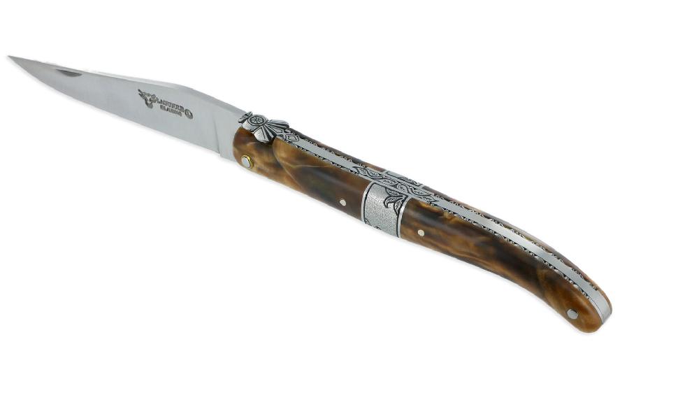 laguiole Laguiole en Aubrac Knife 1 Piece 12 cm Full Handle in Poplar Burr Chiselled Central Bolster in Brushed Stainless Steel
