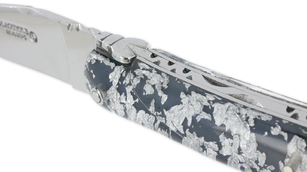 Laguiole Laguiole En Aubrac Knife 1 Piece 12 Cm Full Silver Glittery Acrylic Handle Shiny Finish
