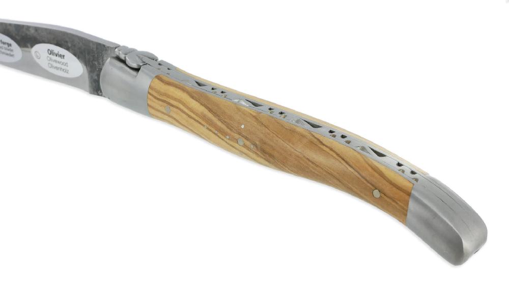 Laguiole Laguiole En Aubrac Knife 1 Piece 12 Cm OliveWood Handle Brut De Forge Blade 2 Brushed Stainless Steel Bolsters