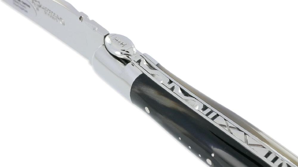 Laguiole Laguiole En Aubrac Knife 1 Piece 12 Cm Rugby Ball Shaped Fly Horn Tip Handle 2 Shiny Stainless Steel Bolsters