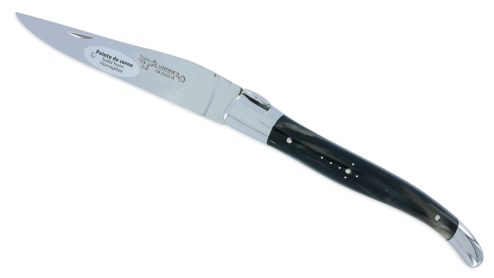 laguiole Laguiole en Aubrac Knife 1 Piece 12 cm Rugby Ball Shaped Fly Horn Tip Handle 2 shiny Stainless Steel Bolsters