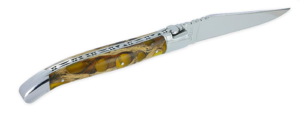 Laguiole Laguiole En Aubrac Knife 1 Piece 12cm Amber Cactus Handle 2 Bright Stainless Steel Bolsters