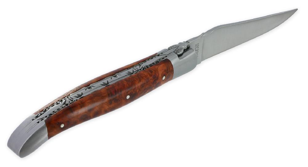 Laguiole Laguiole En Aubrac Knife 1 Piece 12cm Amboyna Burl Handle 2 Bolsters Double Plates Num1