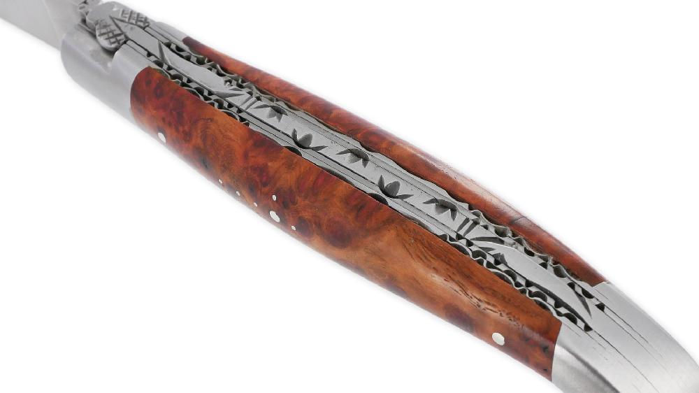 Laguiole Laguiole En Aubrac Knife 1 Piece 12cm Amboyna Burl Handle 2 Bolsters Double Plates Num1