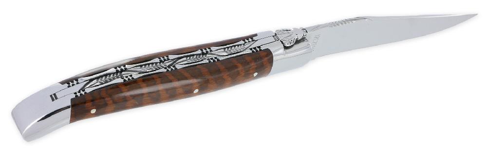Laguiole Laguiole En Aubrac Knife 1 Piece 12cm Amourette Wood Handle Double Plates And Spring Guilloches 2 Bolsters Bright Finish Forged Fly NUM1