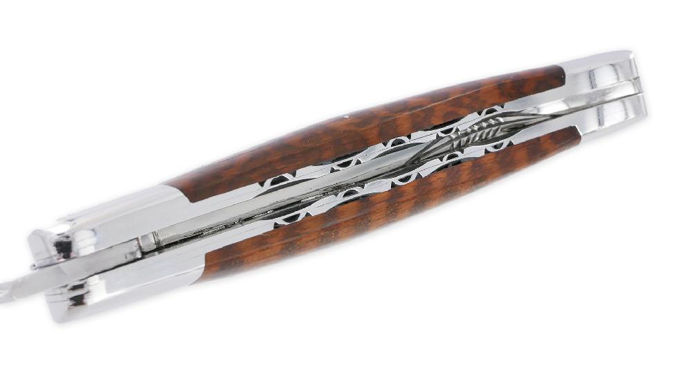 Laguiole Laguiole En Aubrac Knife 1 Piece 12cm Amourette Wood Handle Double Plates And Spring Guilloches 2 Bolsters Bright Finish Forged Fly NUM1