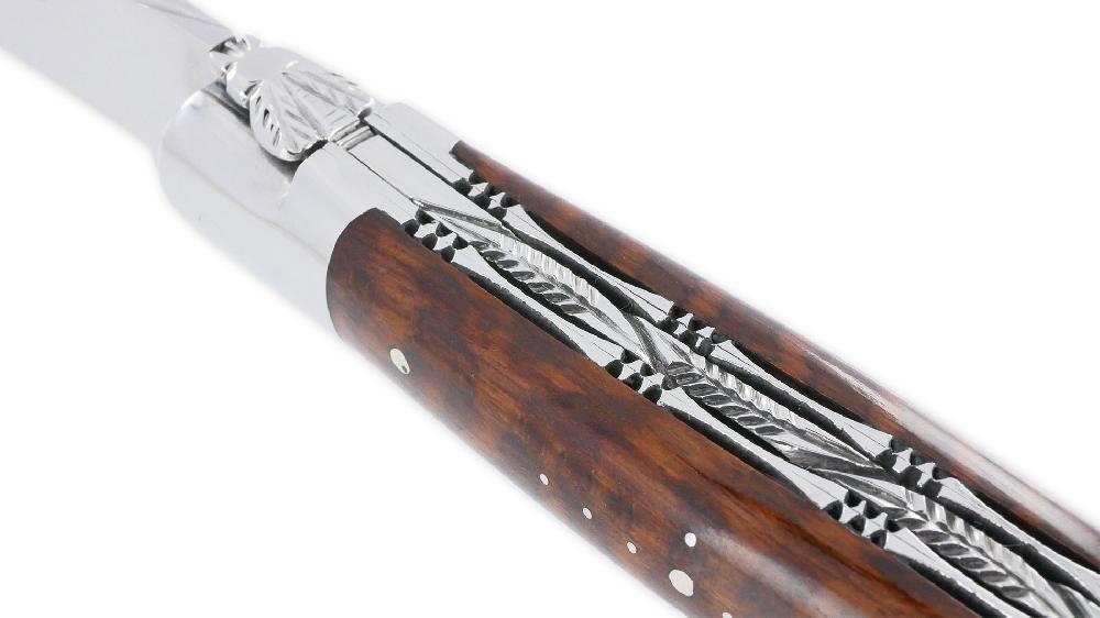 Laguiole Laguiole En Aubrac Knife 1 Piece 12cm Amourette Wood Handle Double Plates And Spring Guilloches 2 Bolsters Bright Finish Forged Fly NUM1