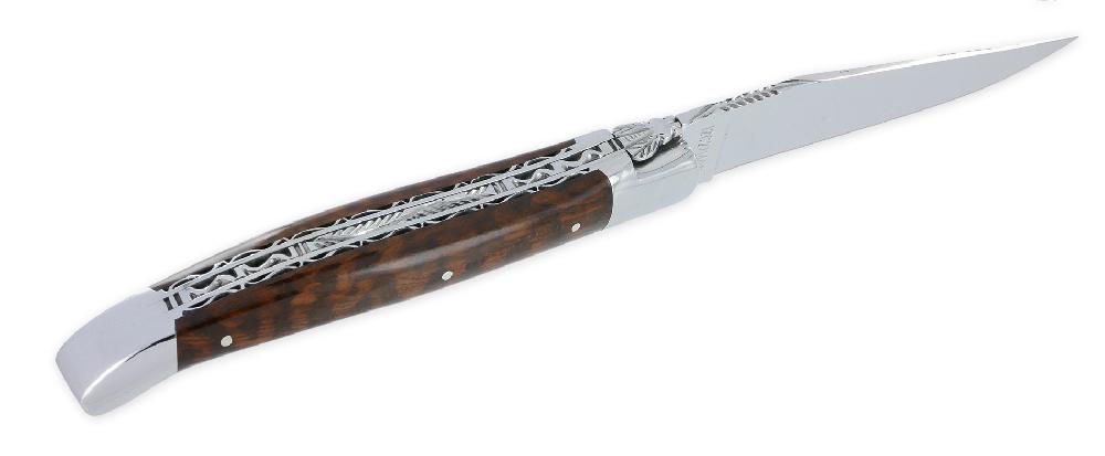 Laguiole Laguiole En Aubrac Knife 1 Piece 12cm Amourette Wood Handle Double Plates And Spring Guilloches 2 Bolsters Bright Finish Forged Fly NUM2