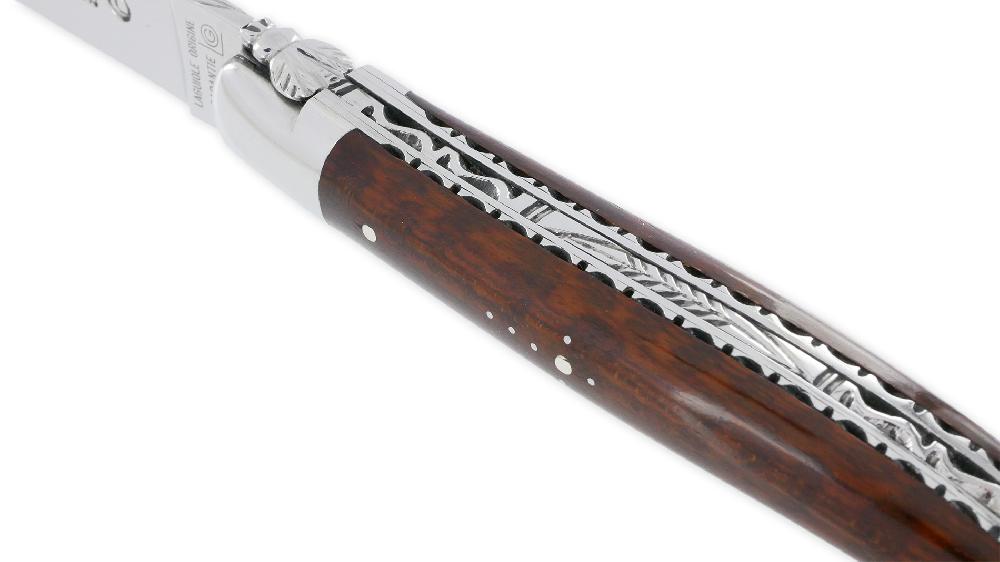 Laguiole Laguiole En Aubrac Knife 1 Piece 12cm Amourette Wood Handle Double Plates And Spring Guilloches 2 Bolsters Bright Finish Forged Fly NUM3