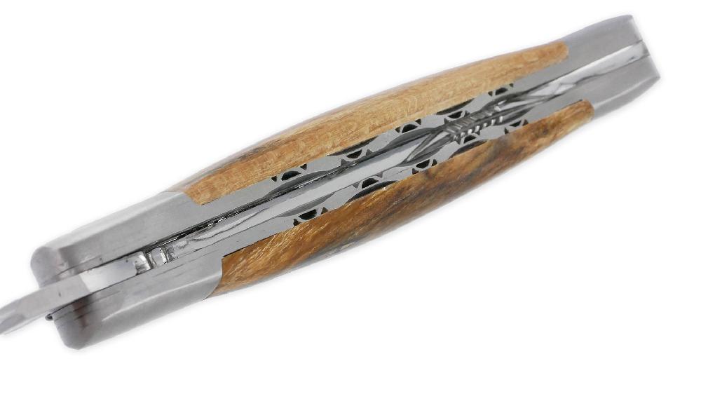 Laguiole Laguiole En Aubrac Knife 1 Piece 12cm Aubrac Wood Handle 2 Brushed Stainless Steel Bolsters Double Handcarved Plates And Spring Brushed Finish NUM1