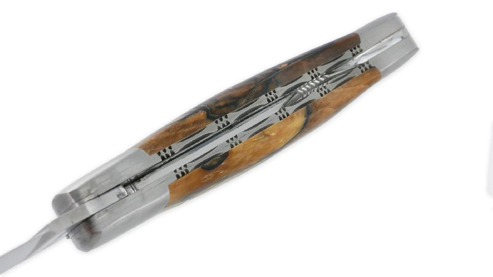 Laguiole Laguiole En Aubrac Knife 1 Piece 12cm Aubrac Wood Handle 2 Brushed Stainless Steel Bolsters Double Handcarved Plates And Spring Brushed Finish NUM4