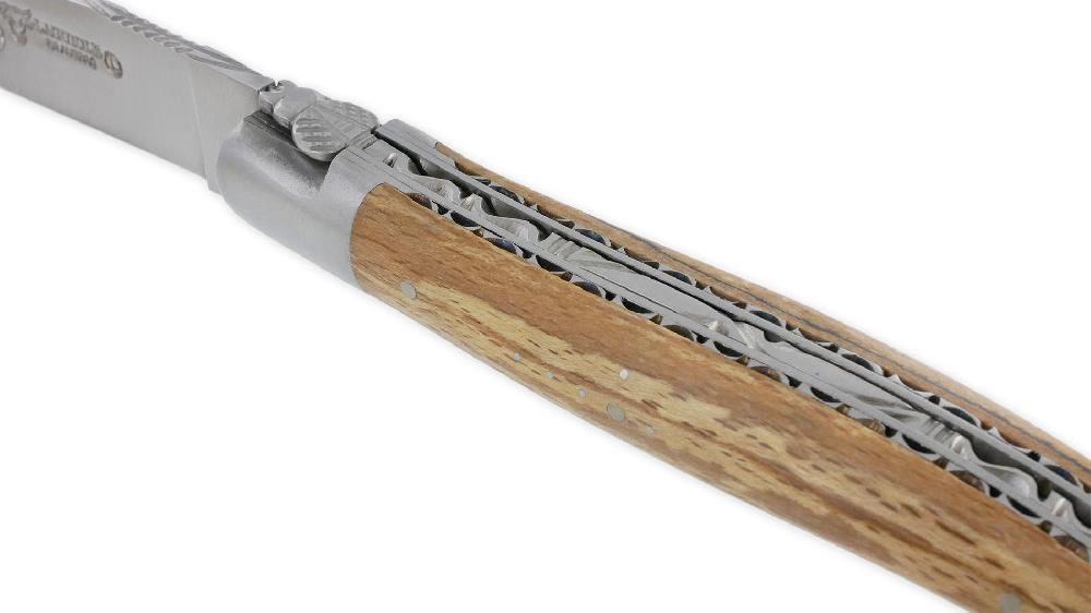 Laguiole Laguiole En Aubrac Knife 1 Piece 12cm Aubrac Wood Handle 2 Brushed Stainless Steel Bolsters Double Handcarved Plates And Spring Brushed Finish NUM6