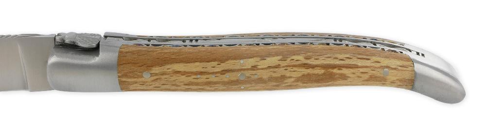 Laguiole Laguiole En Aubrac Knife 1 Piece 12cm Aubrac Wood Handle 2 Brushed Stainless Steel Bolsters Double Handcarved Plates And Spring Brushed Finish NUM6