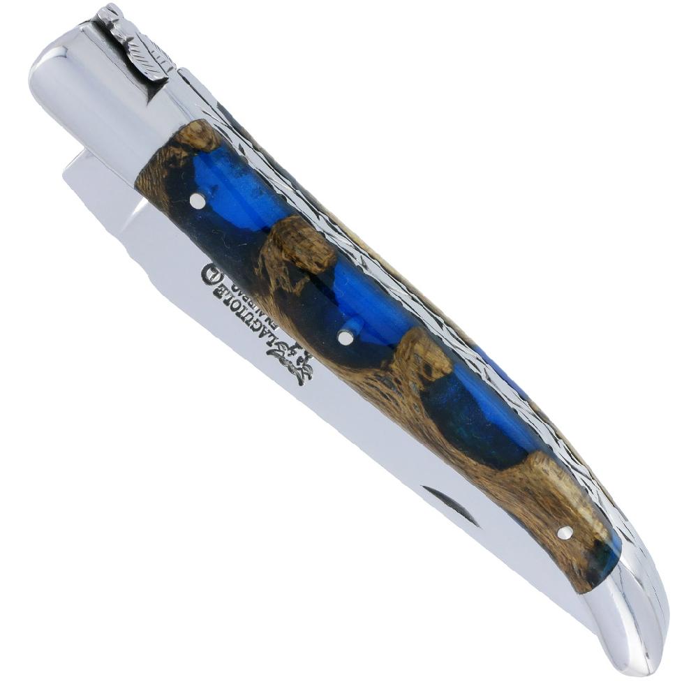 Laguiole Laguiole En Aubrac Knife 1 Piece 12cm Blue Cactus Handle 2 Handcarved Plate Bolsters And Spring Shiny Finish