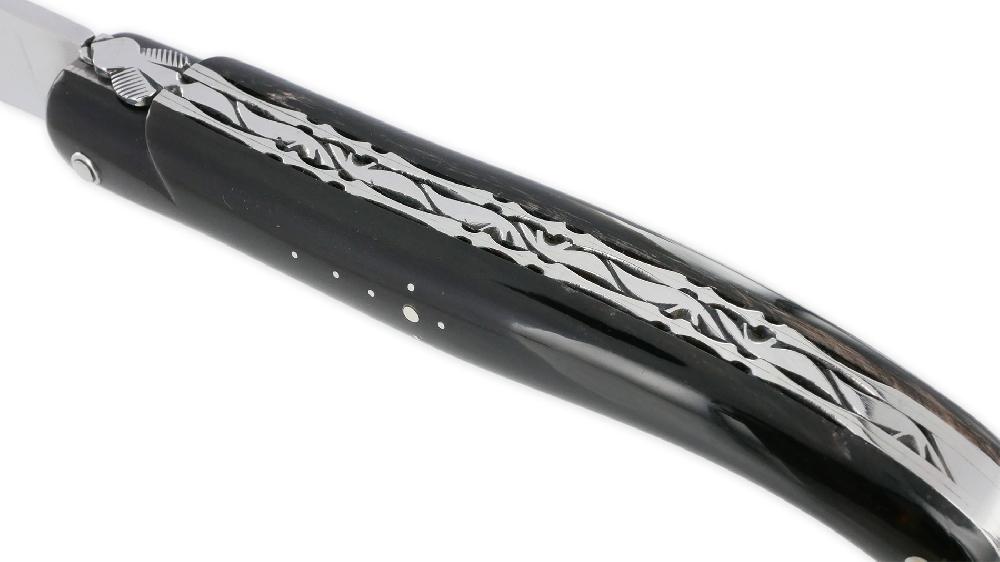 Laguiole Laguiole En Aubrac Knife 1 Piece 12cm Buffalo Handle Full Handle Shiny Finish Double Plates NUM3