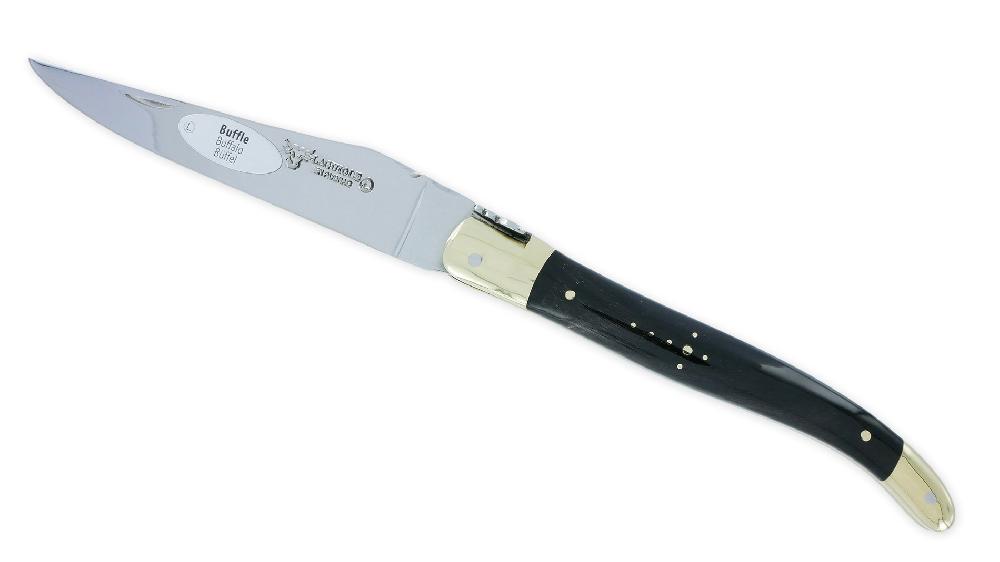 Laguiole Laguiole En Aubrac Knife 1 Piece 12cm Buffalo Handle Shiny Brass Bolsters And Plates Carved Spring