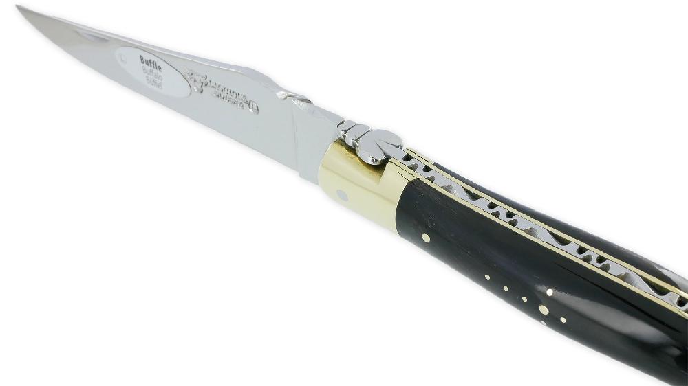 Laguiole Laguiole En Aubrac Knife 1 Piece 12cm Buffalo Handle Shiny Brass Bolsters And Plates Carved Spring