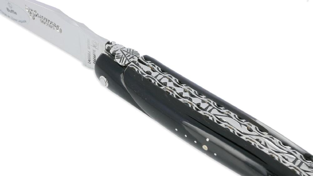 Laguiole Laguiole En Aubrac Knife 1 Piece 12cm Buffalo Handle Full Handle Shiny Finish Double Plates