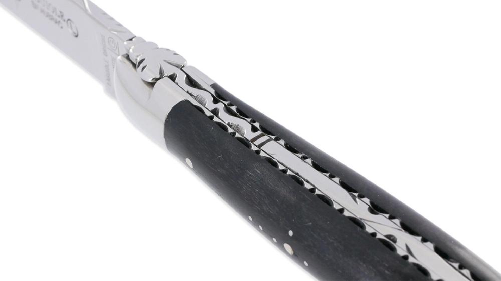 Laguiole Laguiole En Aubrac Knife 1 Piece 12cm Ebony 2 Shiny Stainless Steel Bolsters Guilloche Plates And Spring Shiny Finish
