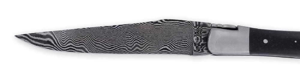 Laguiole Laguiole En Aubrac Knife 1 Piece 12cm Ebony Handle 2 Brushed Stainless Steel Bolsters Balbach Damascus Blade