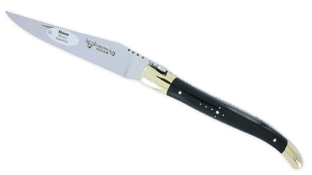laguiole Laguiole en Aubrac knife 1 piece 12cm Ebony handle Shiny brass Bolsters and Plates Carved Spring