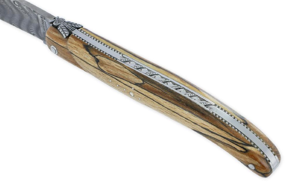 Laguiole Laguiole En Aubrac Knife 1 Piece 12cm Full Aubrac Wood Handle Beaded Plates Hancarved Spring Damascus Balbach Blade Prestige Fly N°12