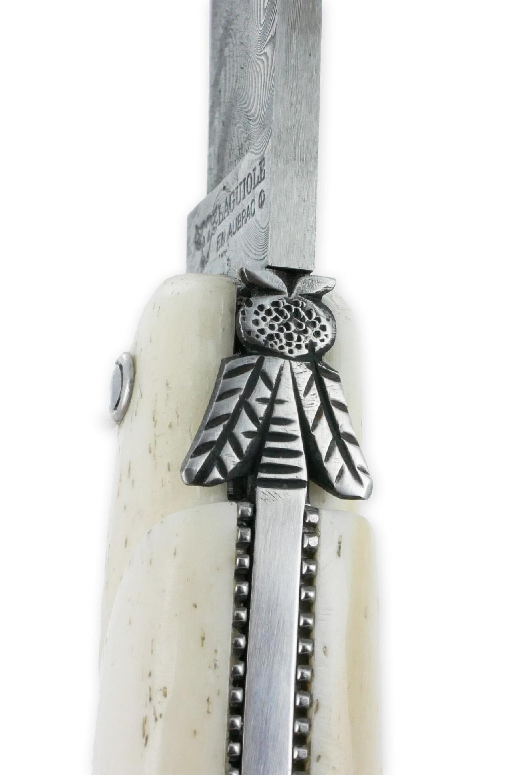 Laguiole Laguiole En Aubrac Knife 1 Piece 12cm Full Bone Handle Beaded Plates Carved Spring Damascus Balbach Blade Prestige Fly N°12