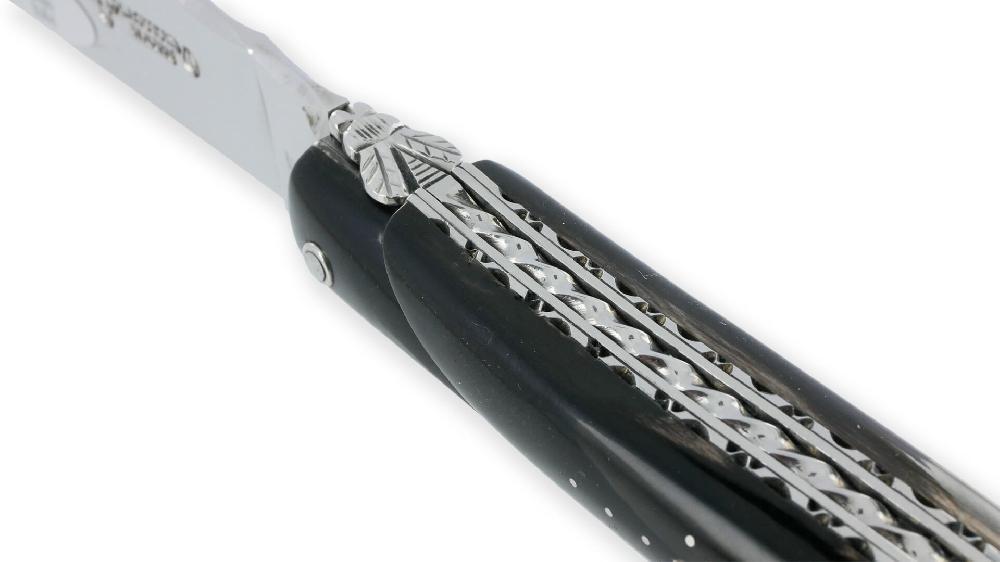 Laguiole Laguiole En Aubrac Knife 1 Piece 12cm Full Buffalo Handle Spiral Spring Double Handcarved Plates Shiny Finish N°2