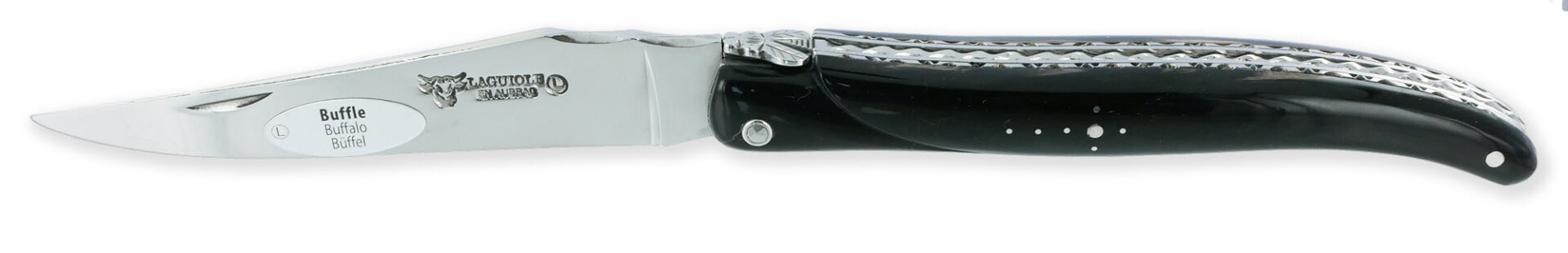 laguiole Laguiole en Aubrac knife 1 piece 12cm Full Buffalo Handle Spiral Spring Double Handcarved Plates Shiny Finish N°3