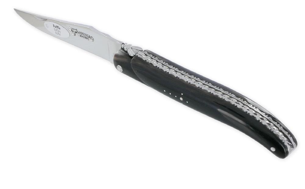 Laguiole Laguiole En Aubrac Knife 1 Piece 12cm Full Buffalo Handle Spirale Spring Double Plates Finely Handcarved Shiny Finish N°2